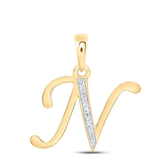 10K Yellow Gold 1/20 CTW-Natural Diamond Gift Initial "N" Pendant 1.18 Gram