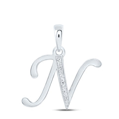 10K White Gold 1/20 CTW-Natural Diamond Gift Initial "N" Pendant 1.33 Gram