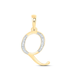 10K Yellow Gold 1/10 CTW-Natural Diamond Gift Initial "Q" Pendant 1.09 Gram