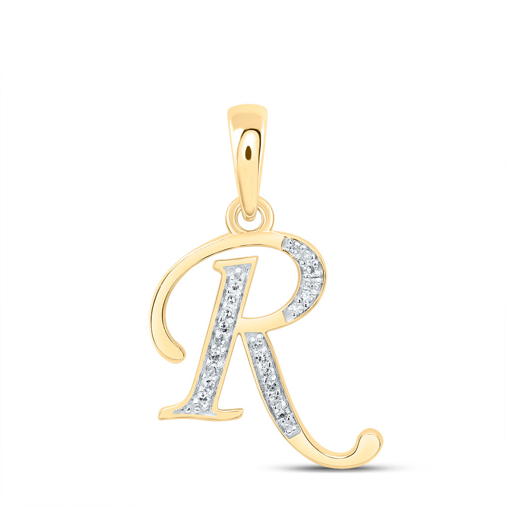 10K Yellow Gold 1/12 CTW-Natural Diamond Gift Initial "R" Pendant 1.22 Gram