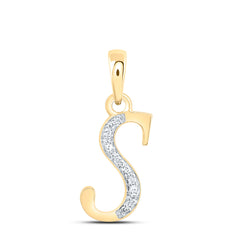 10K Yellow Gold 1/20 CTW-Natural Diamond Gift Initial "S" Pendant 0.88 Gram