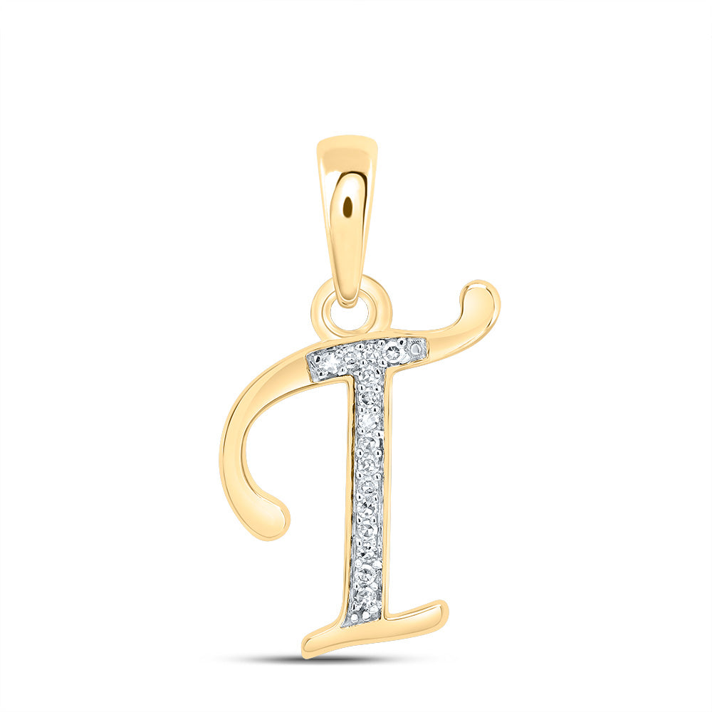 10K Yellow Gold 1/20 CTW-Natural Diamond Gift Initial "T" Pendant 0.95 Gram