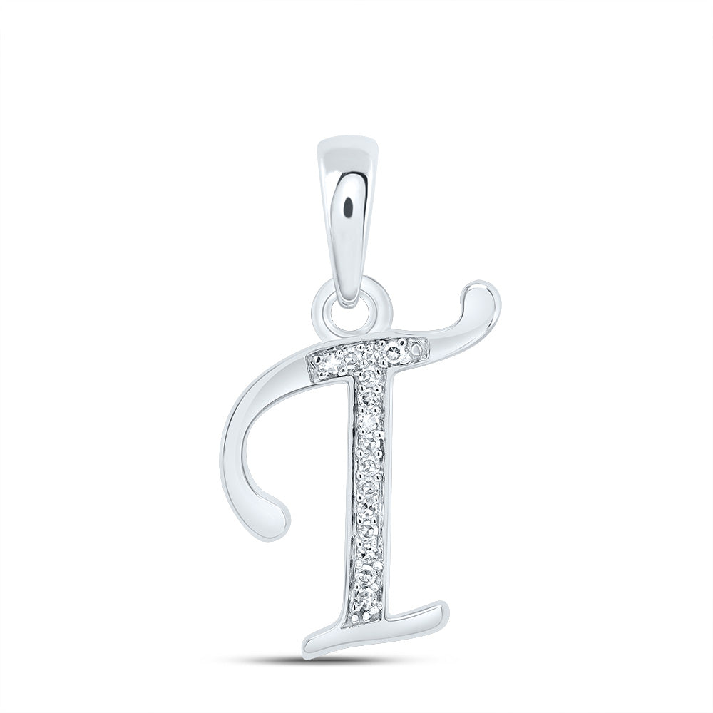 10K White Gold 1/20 CTW-Natural Diamond Gift Initial "T" Pendant 1.07 Gram