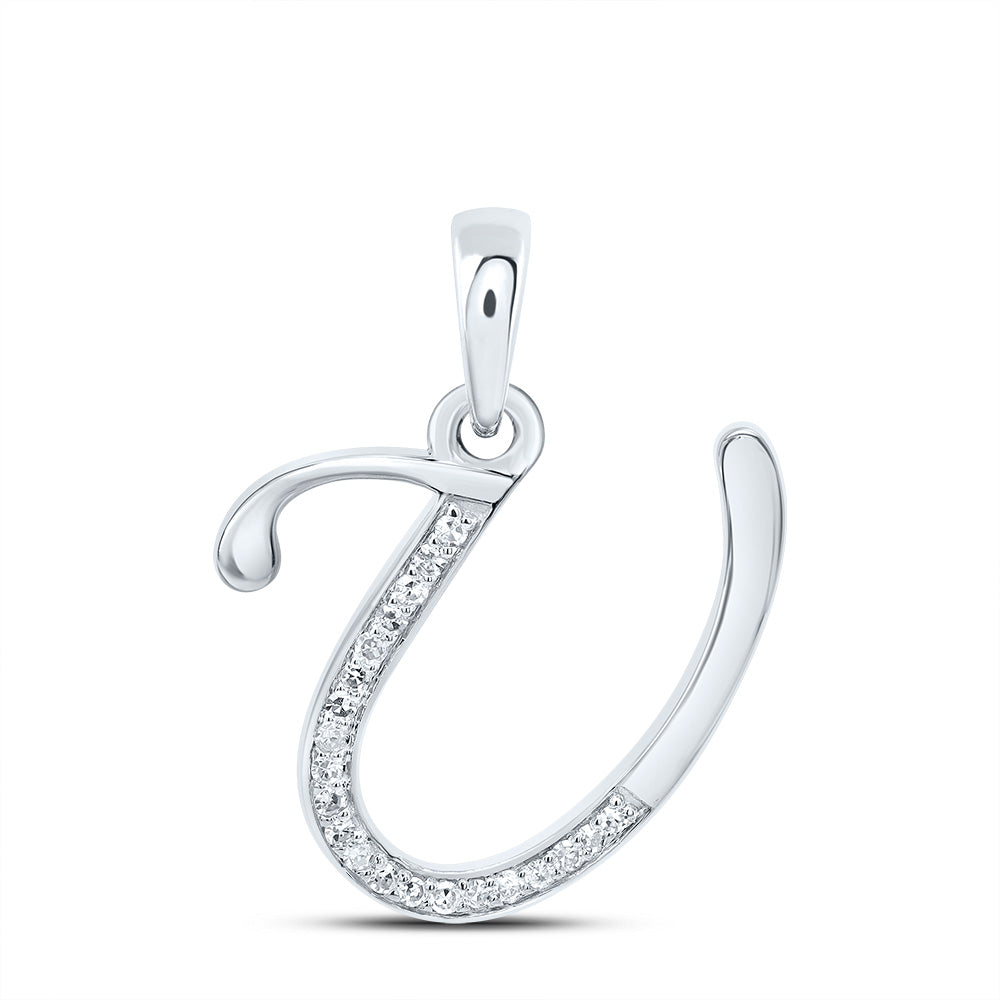 10K White Gold 1/10 CTW-Natural Diamond Gift Initial "U" Pendant 1.12 Gram