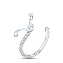 10K White Gold 1/10 CTW-Natural Diamond Gift Initial "U" Pendant 1.12 Gram