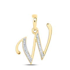 10K Yellow Gold 1/12 CTW-Natural Diamond Gift Initial "W" Pendant 1.33 Gram