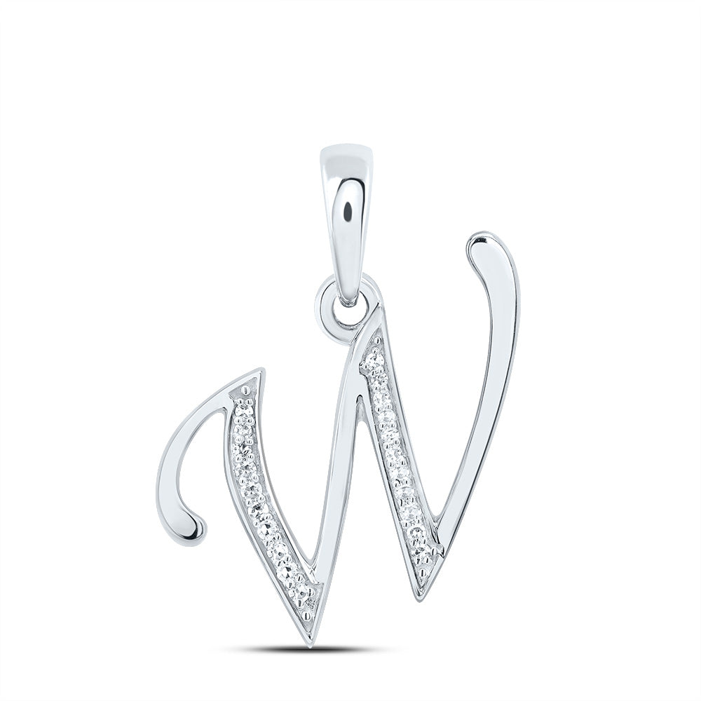 10K White Gold 1/12 CTW-Natural Diamond Gift Initial "W" Pendant 1.33 Gram