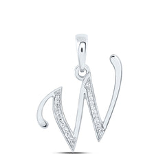 10K White Gold 1/12 CTW-Natural Diamond Gift Initial "W" Pendant 1.33 Gram