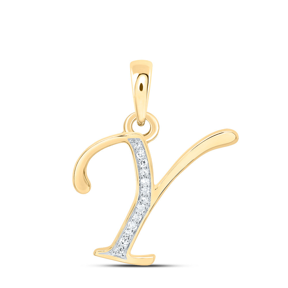 10K Yellow Gold 1/20 CTW-Natural Diamond Gift Initial "Y" Pendant 1.00 Gram