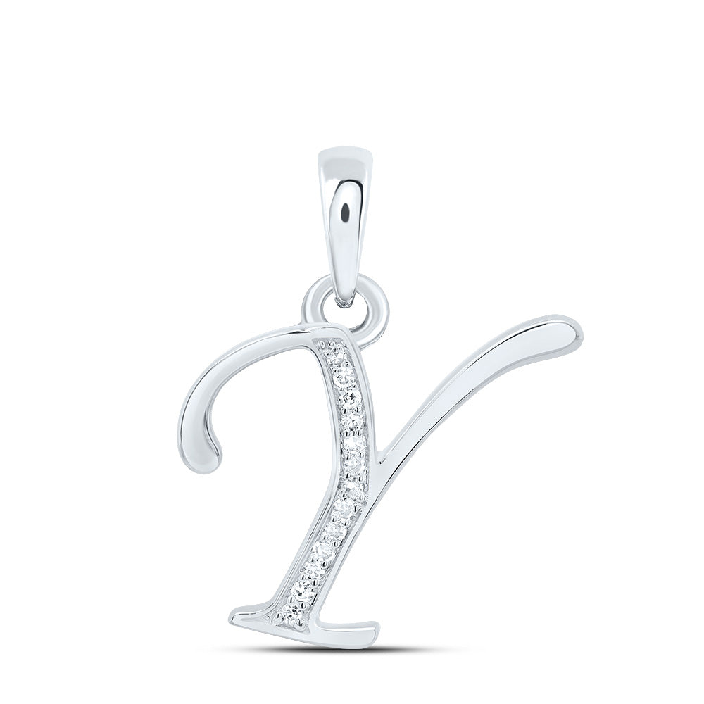 10K White Gold 1/20 CTW-Natural Diamond Gift Initial "Y" Pendant 1.01 Gram