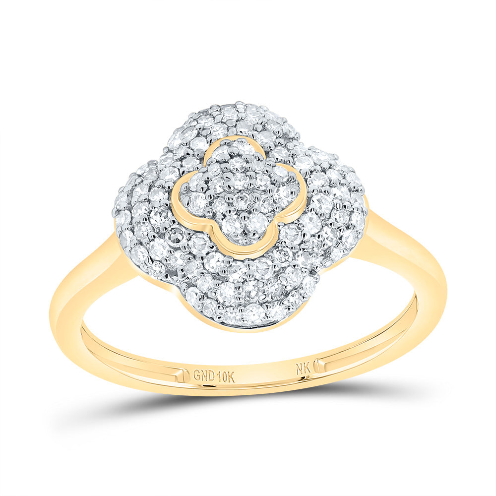 10K Yellow Gold 3/8 CTW-Natural Diamond Fashion Clover Ring 1.84 Gram