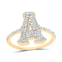 10K Yellow Gold 3/8 CTW-Natural Diamond Fashion Initial "A" Ladies Ring 1.96 Gram