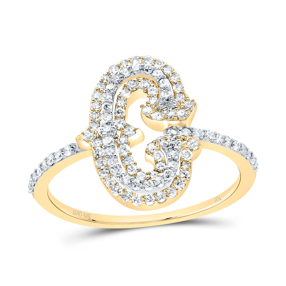 10K Yellow Gold 3/8 CTW-Natural Diamond Fashion Initial "C" Ladies Ring 2.07 Gram
