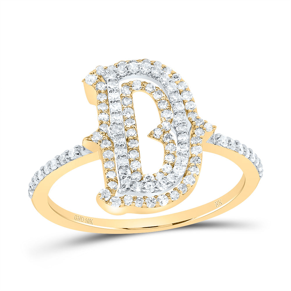 10K Yellow Gold 3/8 CTW-Natural Diamond Fashion Initial "D" Ladies Ring 1.99 Gram