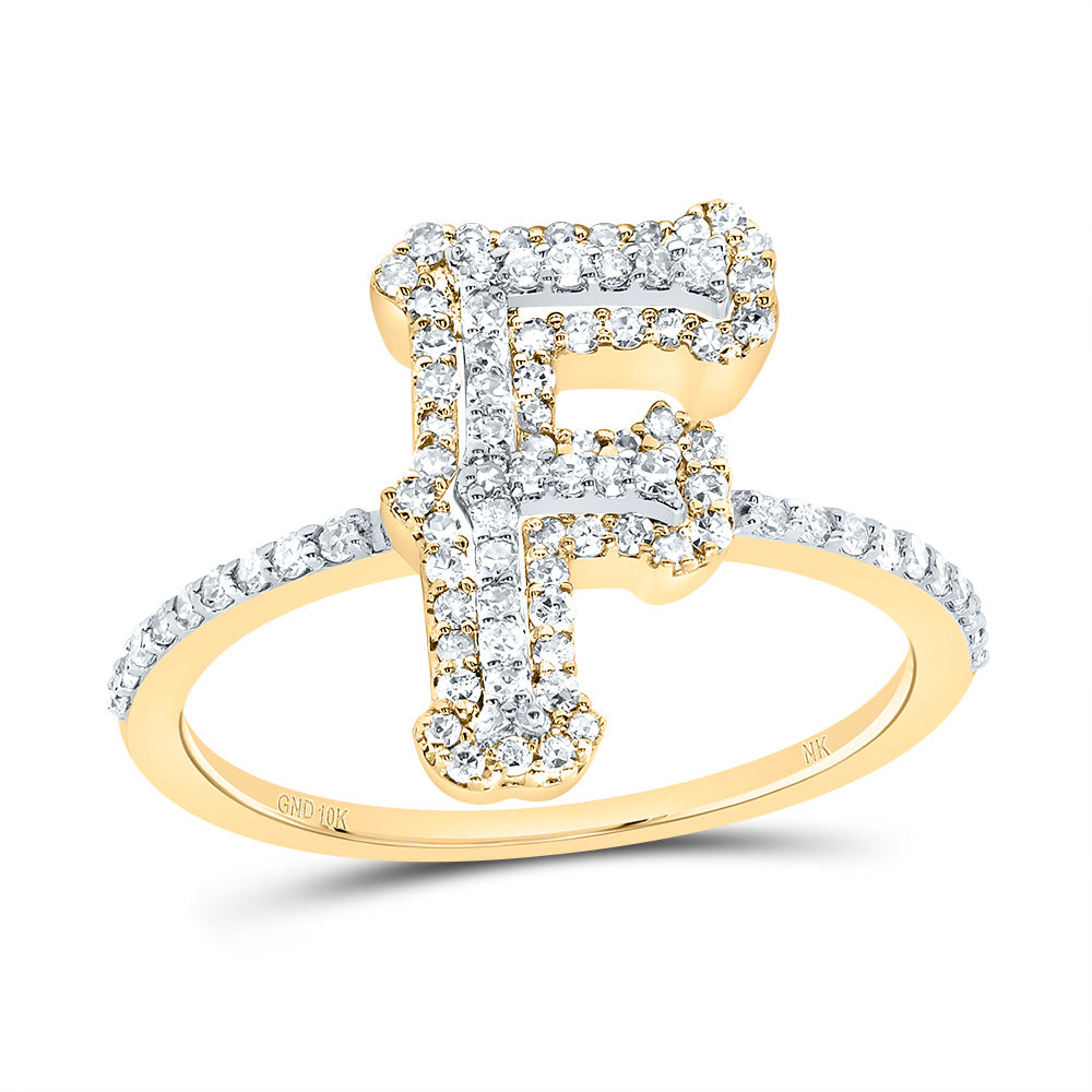10K Yellow Gold 1/3 CTW-Natural Diamond Fashion Initial "F" Ladies Ring 1.90 Gram