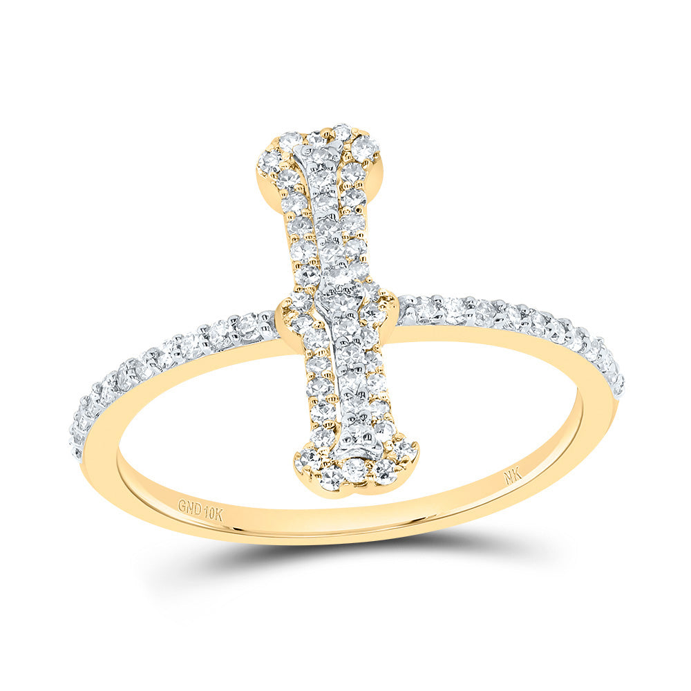 10K Yellow Gold 1/3 CTW-Natural Diamond Fashion Initial "I" Ladies Ring 1.53 Gram