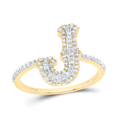 10K Yellow Gold 1/3 CTW-Natural Diamond Fashion Initial "J" Ladies Ring 1.93 Gram