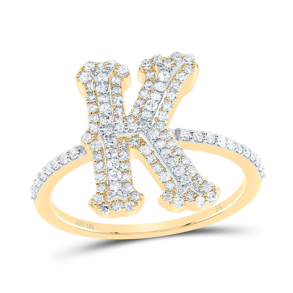 10K Yellow Gold 1/2 CTW-Natural Diamond Fashion Initial "K" Ladies Ring 2.25 Gram