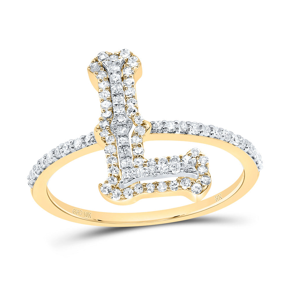 10K Yellow Gold 1/3 CTW-Natural Diamond Fashion Initial "L" Ladies Ring 1.81 Gram