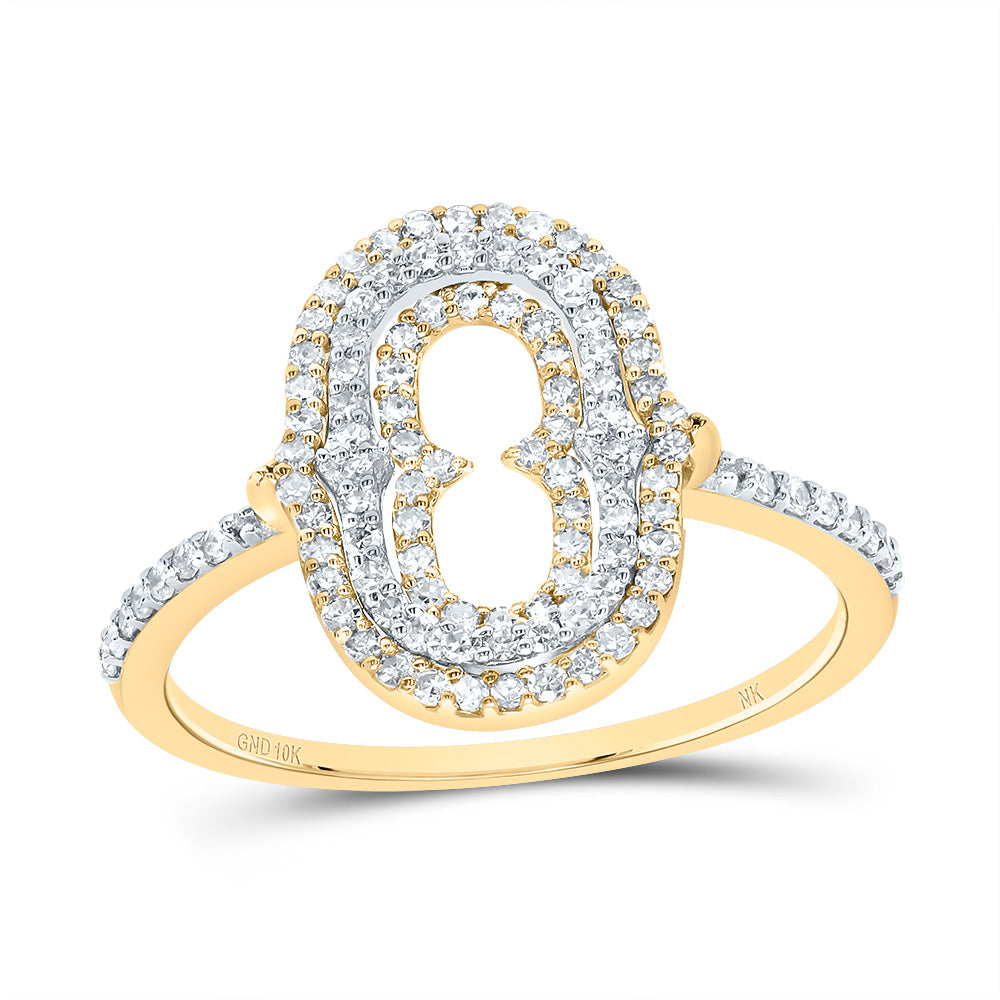 10K Yellow Gold 3/8 CTW-Natural Diamond Fashion Initial "O" Ladies Ring 1.84 Gram