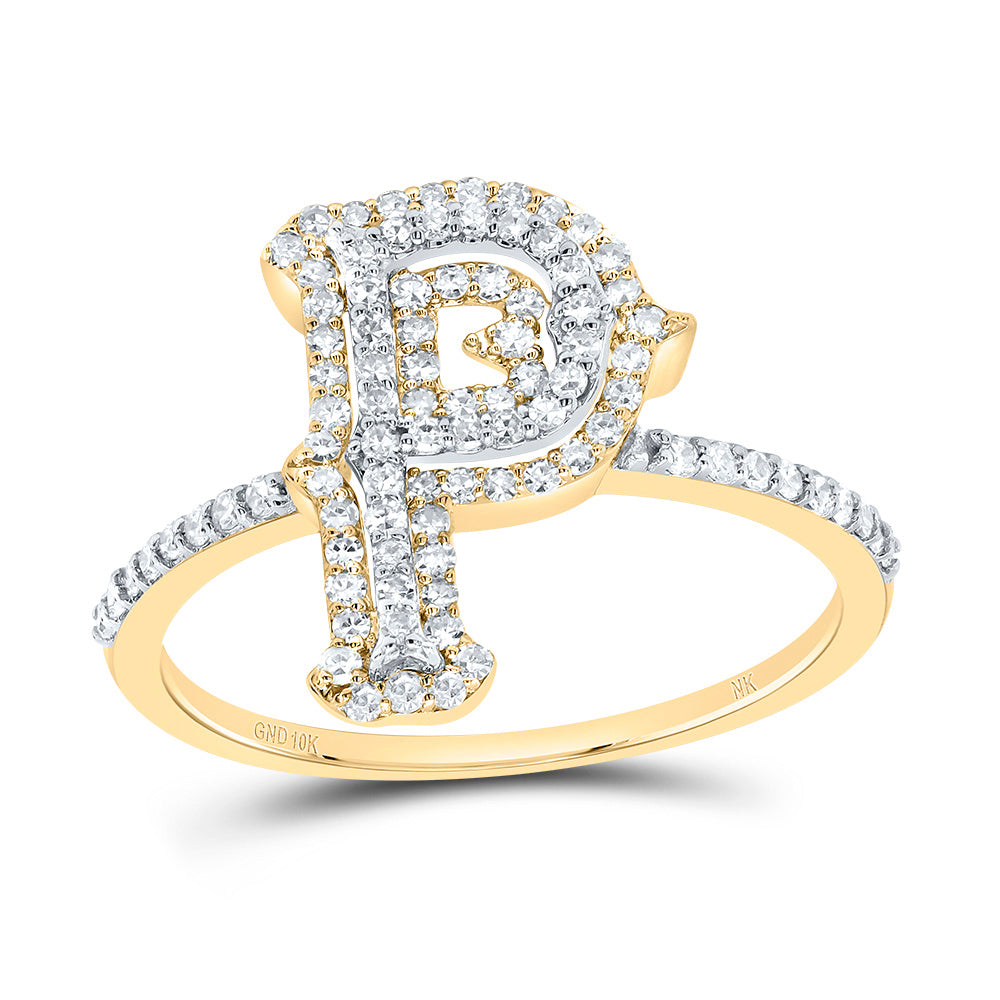 10K Yellow Gold 3/8 CTW-Natural Diamond Fashion Initial "P" Ladies Ring 1.92 Gram