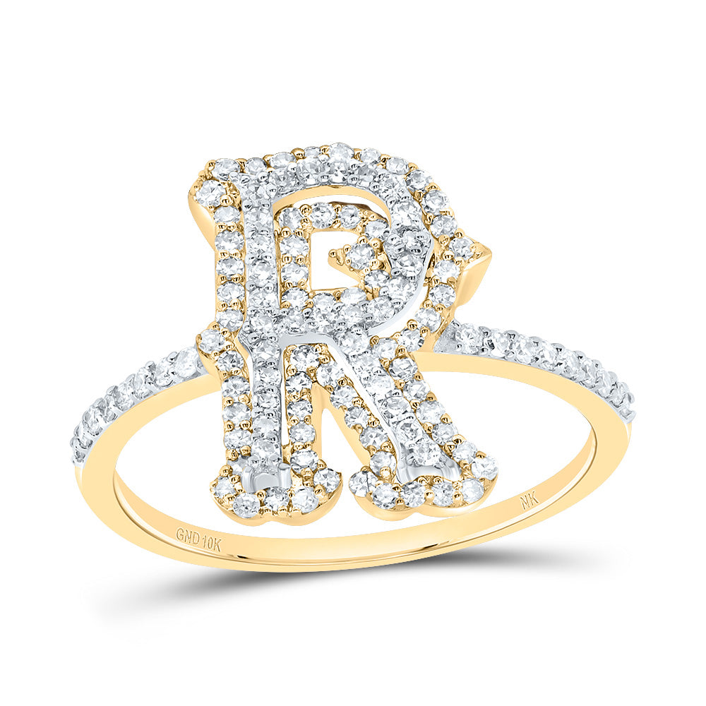 10K Yellow Gold 1/2 CTW-Natural Diamond Fashion Initial "R" Ladies Ring 2.11 Gram