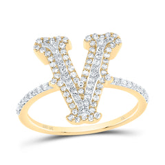 10K Yellow Gold 3/8 CTW-Natural Diamond Fashion Initial "V" Ladies Ring 2.03 Gram