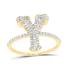 10K Yellow Gold 3/8 CTW-Natural Diamond Fashion Initial "Y" Ladies Ring 1.92 Gram