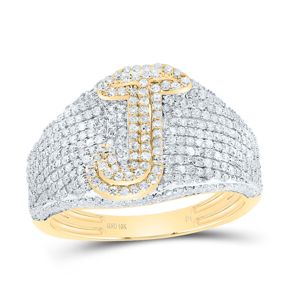 10K Yellow Gold 1 1/2 CTW-Natural Diamond Initial "J" Men'S Ring 4.25 Gram