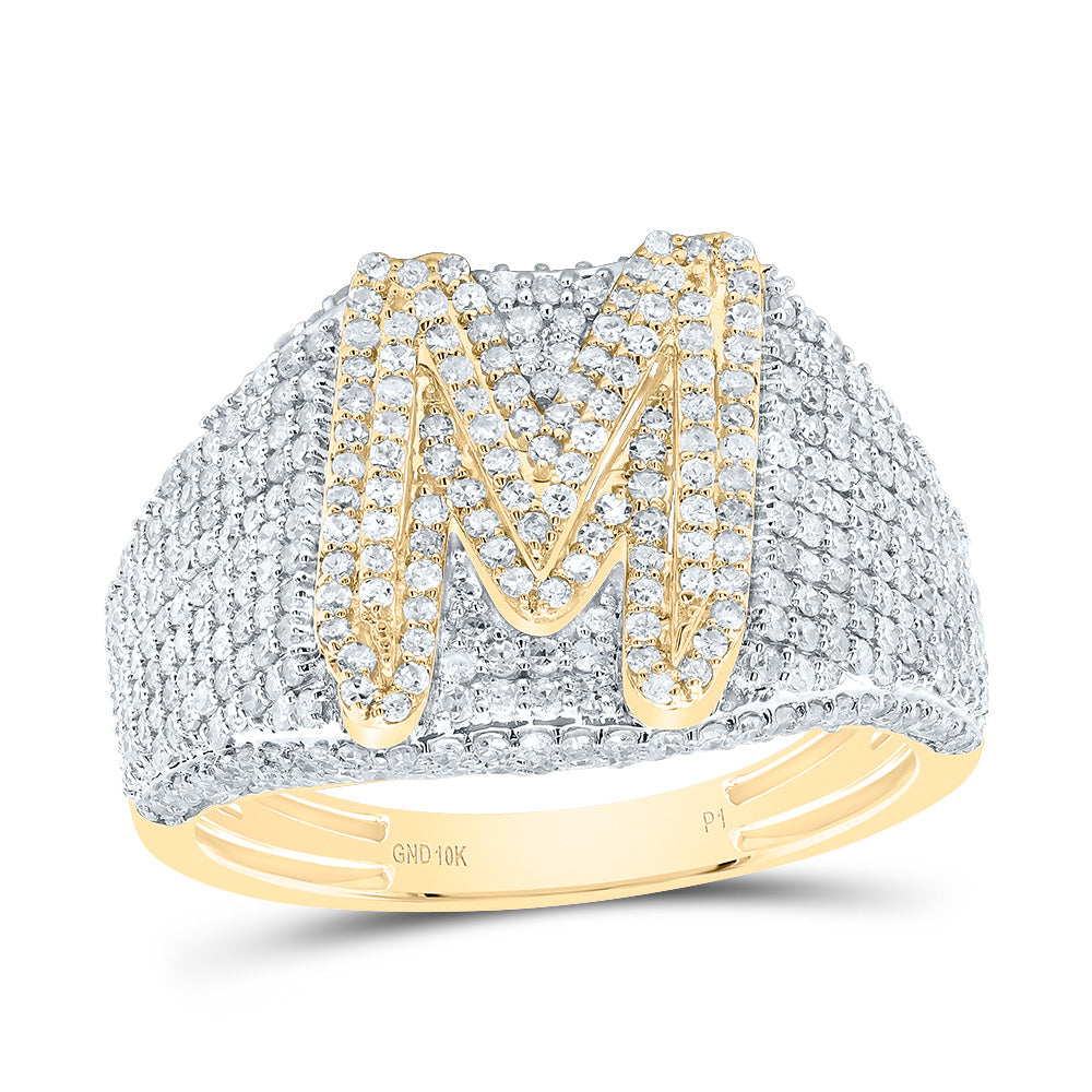 10K Yellow Gold 1 5/8 CTW-Natural Diamond Initial "M" Men'S Ring 4.72 Gram