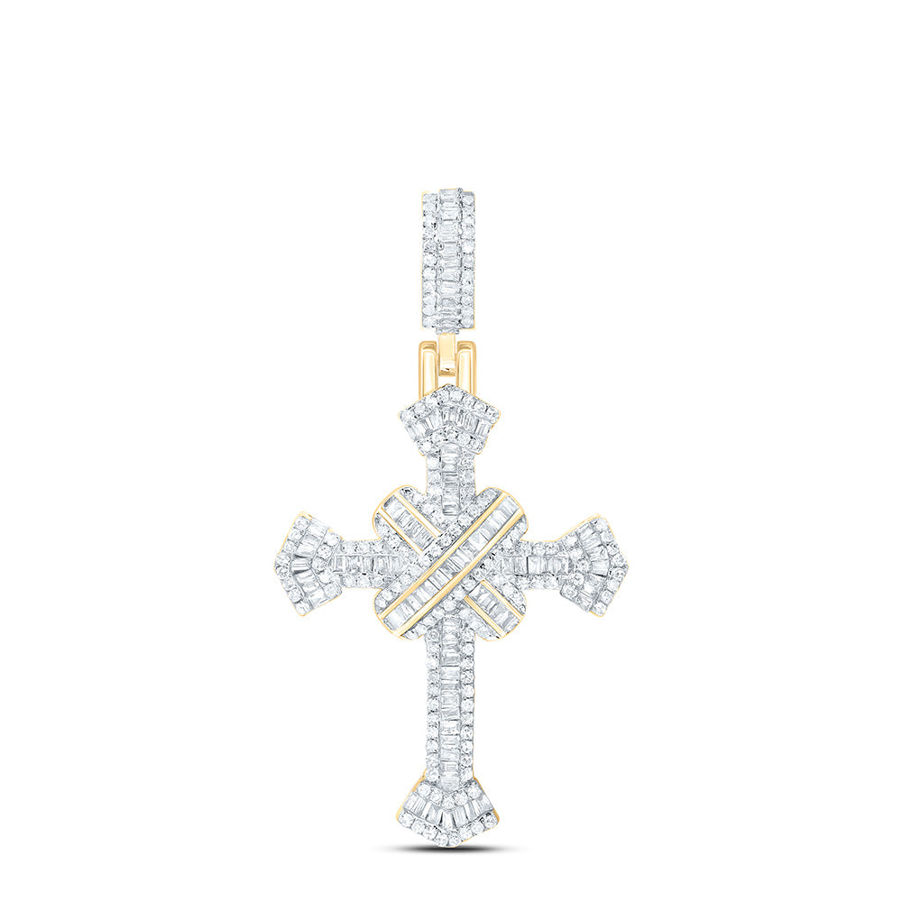 10K Yellow Gold 3/4 CTW-Natural Diamond Fashion Cross Baguette Pendant 3.95 Gram