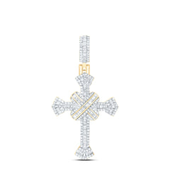 10K Yellow Gold 3/4 CTW-Natural Diamond Fashion Cross Baguette Pendant 3.95 Gram