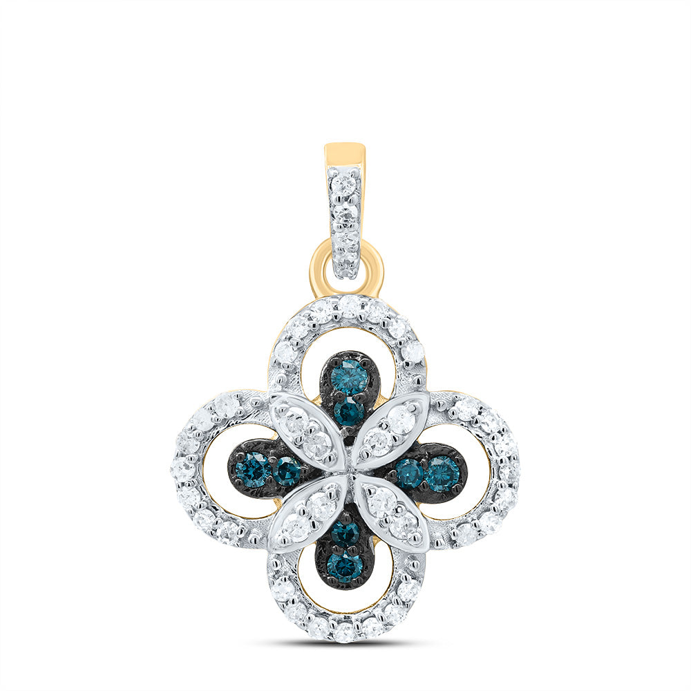 10K Yellow Gold 1/4 CTW-Natural Diamond Gift Blue Diamond Clover Pendant 1.26 Gram