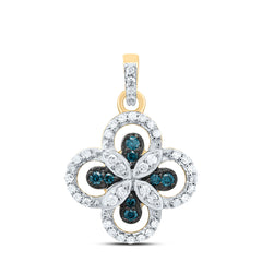 10K Yellow Gold 1/4 CTW-Natural Diamond Gift Blue Diamond Clover Pendant 1.26 Gram