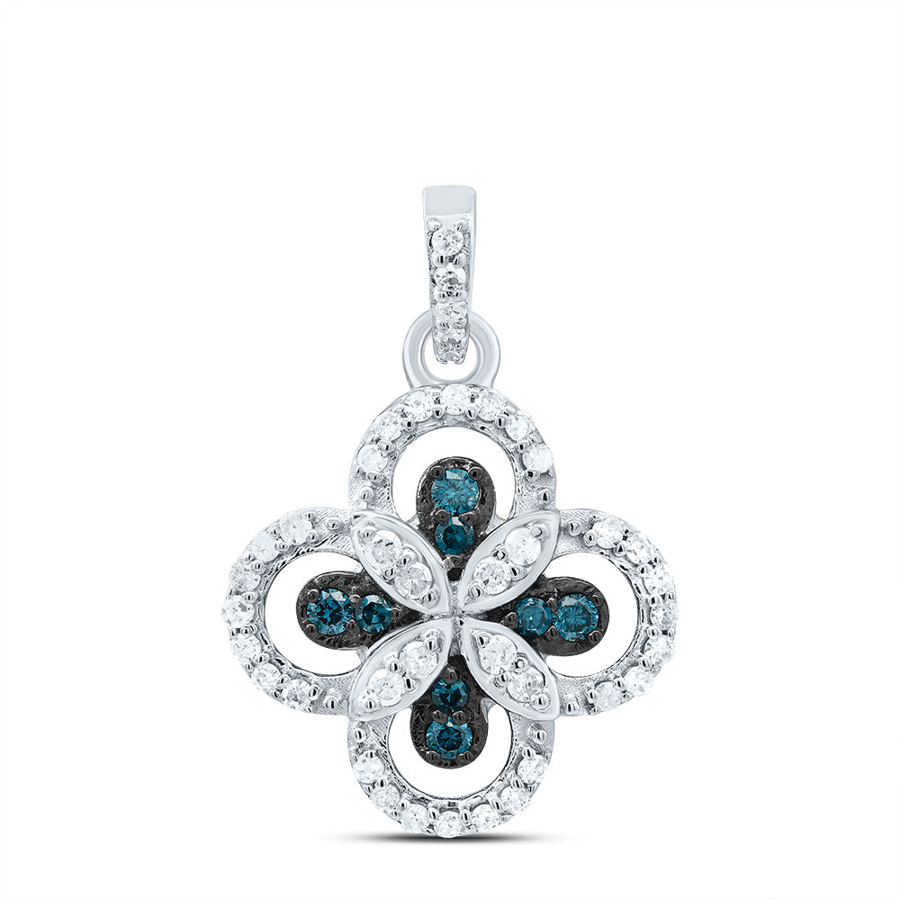 10K White Gold 1/4 CTW-Natural Diamond Gift Blue Diamond Clover Pendant 1.26 Gram