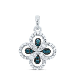 10K White Gold 1/4 CTW-Natural Diamond Gift Blue Diamond Clover Pendant 1.26 Gram