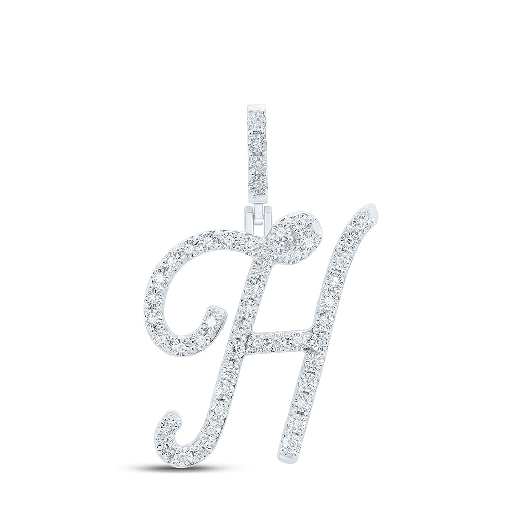 Sterling Silver 1/5 CTW-Natural Diamond Gift Initial "H" Pendant 2.35 Gram