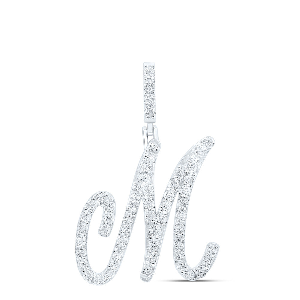 Sterling Silver 1/5 CTW-Natural Diamond Gift Initial "M" Pendant 2.24 Gram