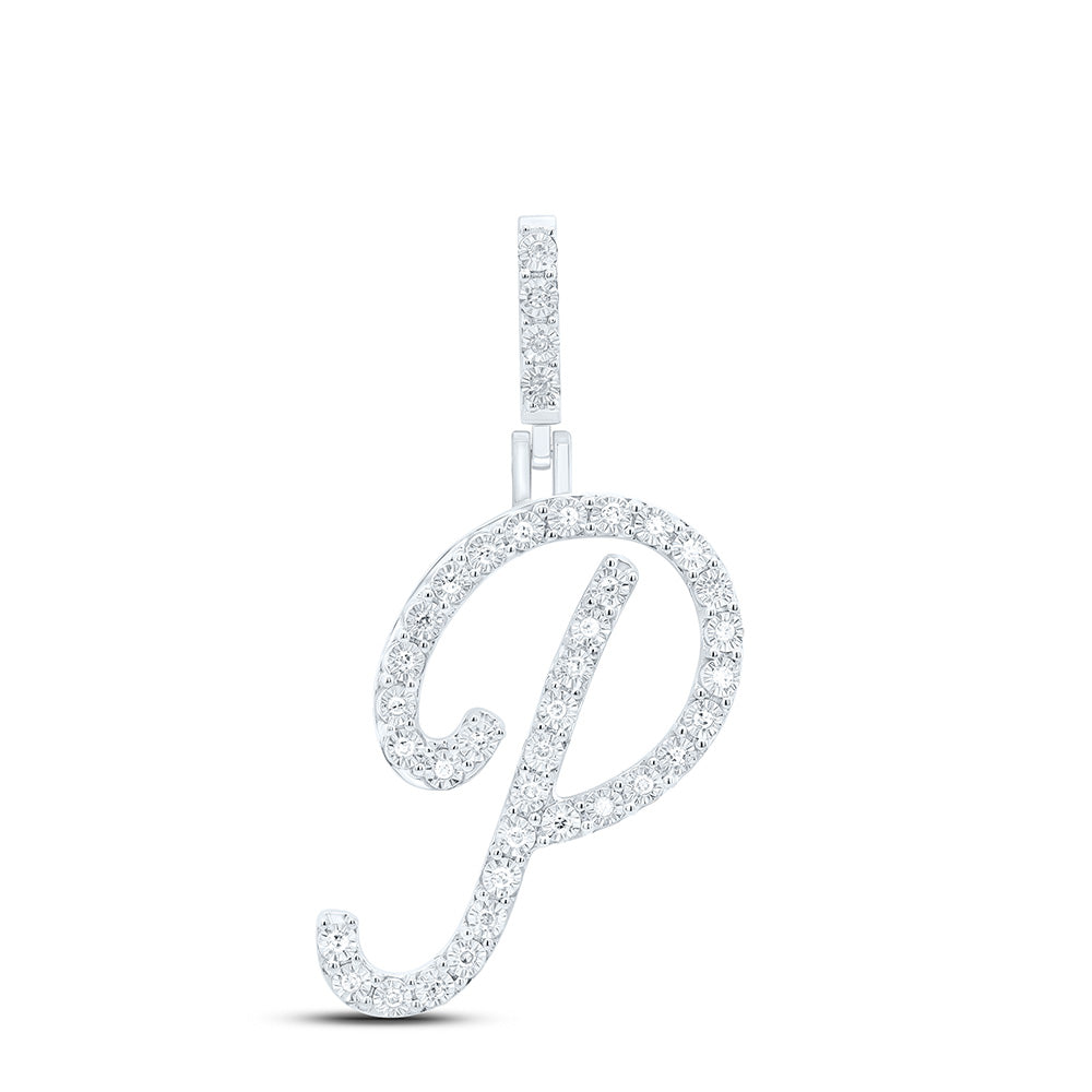 Sterling Silver 1/8 CTW-Natural Diamond Gift Initial "P" Pendant 1.90 Gram