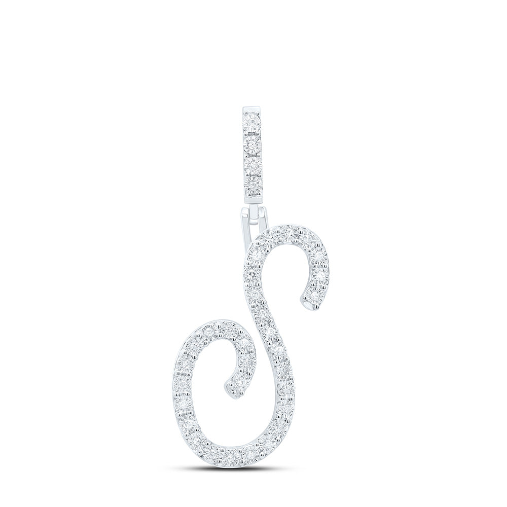 Sterling Silver 1/8 CTW-Natural Diamond Gift Initial "S" Pendant 1.76 Gram