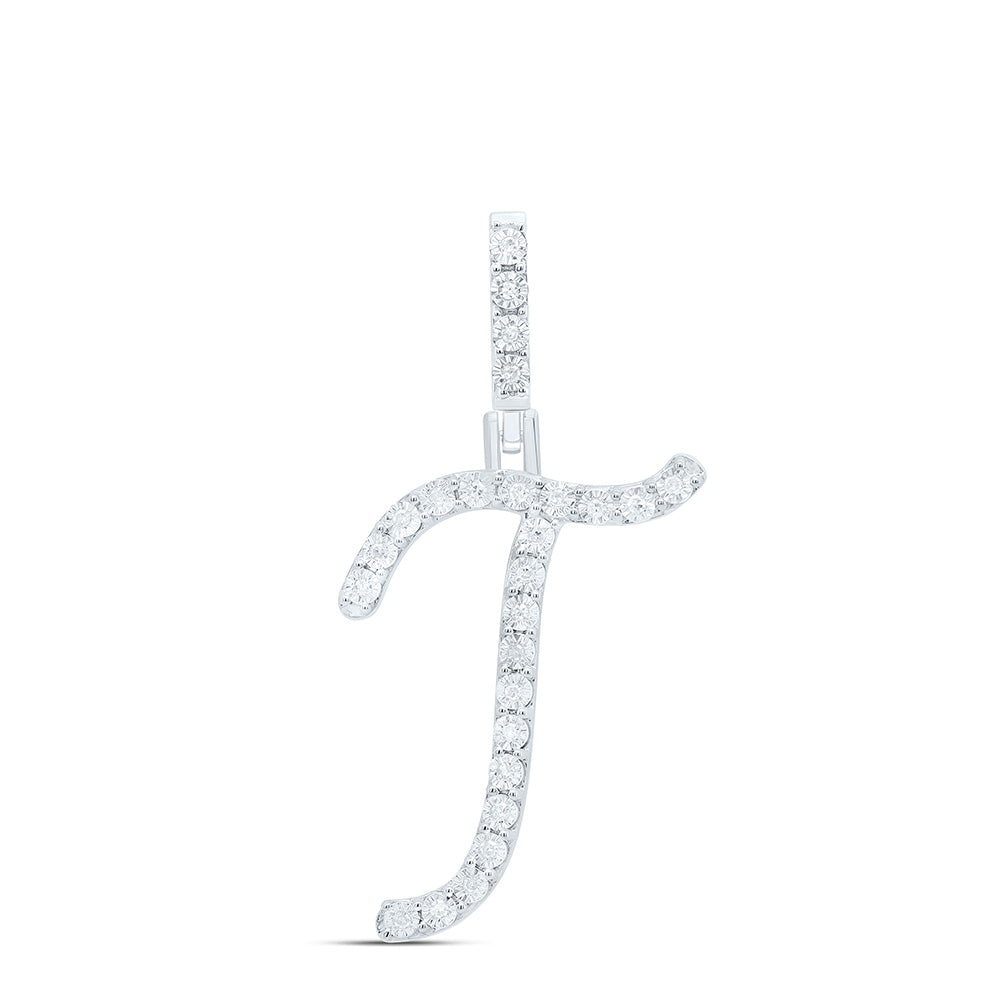 Sterling Silver 1/10 CTW-Natural Diamond Gift Initial "T" Pendant 1.37 Gram