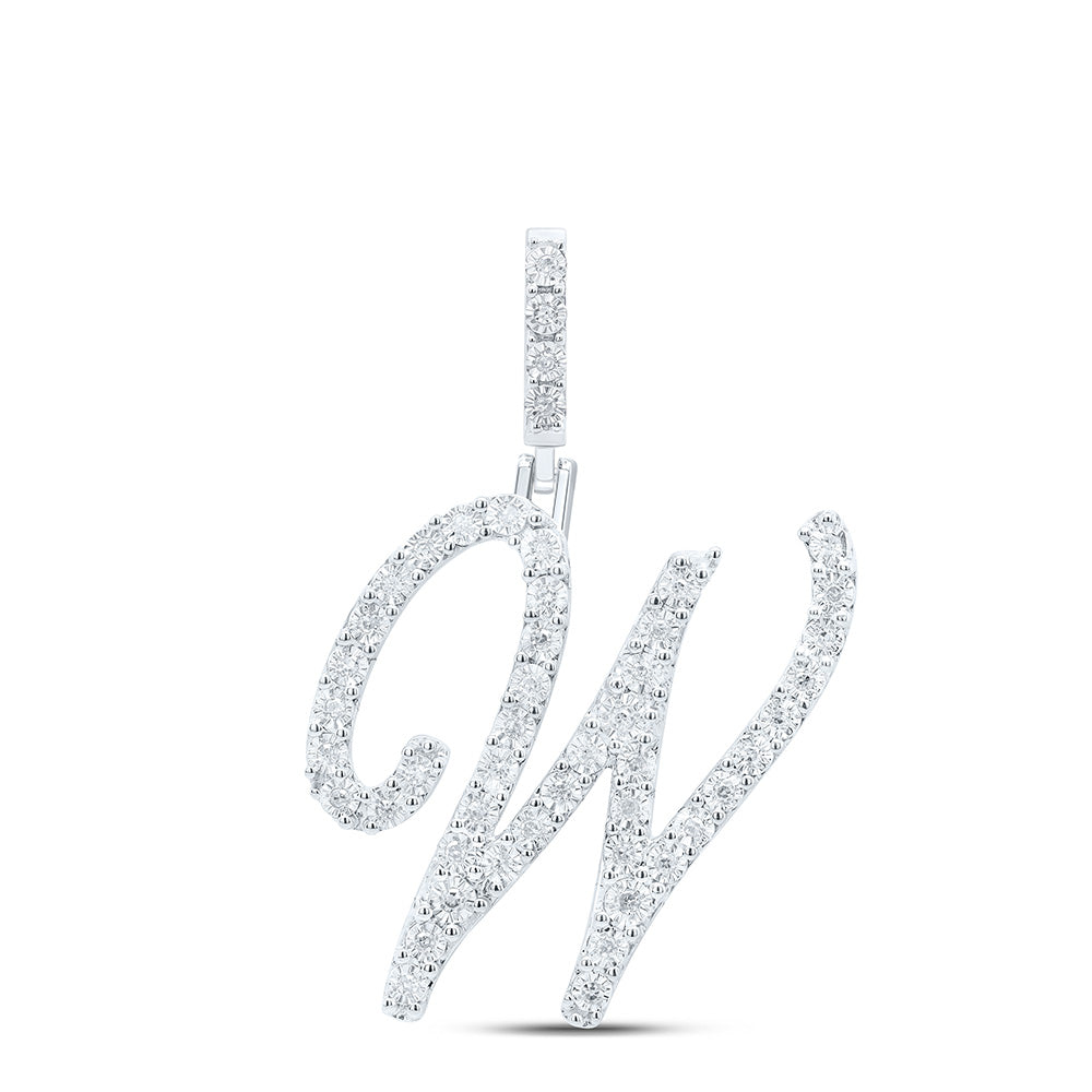Sterling Silver 1/5 CTW-Natural Diamond Gift Initial "W" Pendant 2.56 Gram