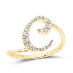 14K Yellow Gold 1/8 CTW-Natural Diamond Gift Initial "C" Ring 1.66 Gram