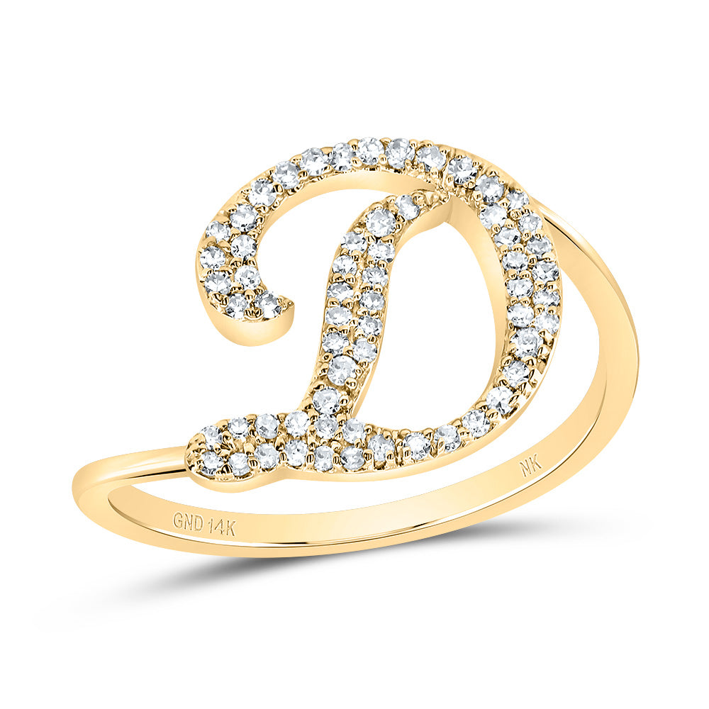 14K Yellow Gold 1/5 CTW-Natural Diamond Gift Initial "D" Ring 2.03 Gram