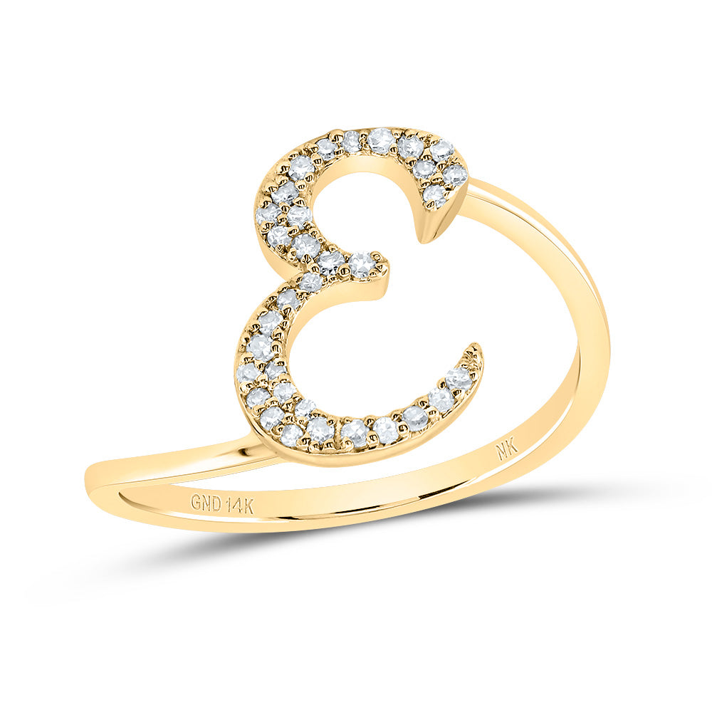 14K Yellow Gold 1/8 CTW-Natural Diamond Gift Initial "E" Ring 1.46 Gram
