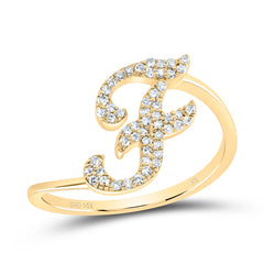 14K Yellow Gold 1/6 CTW-Natural Diamond Gift Initial "F" Ring 1.75 Gram