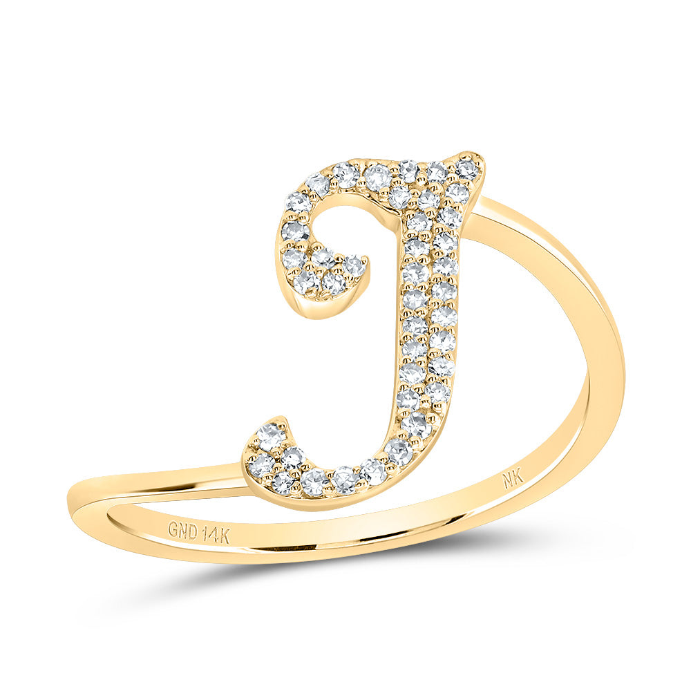 14K Yellow Gold 1/8 CTW-Natural Diamond Gift Initial "I" Ring 1.63 Gram