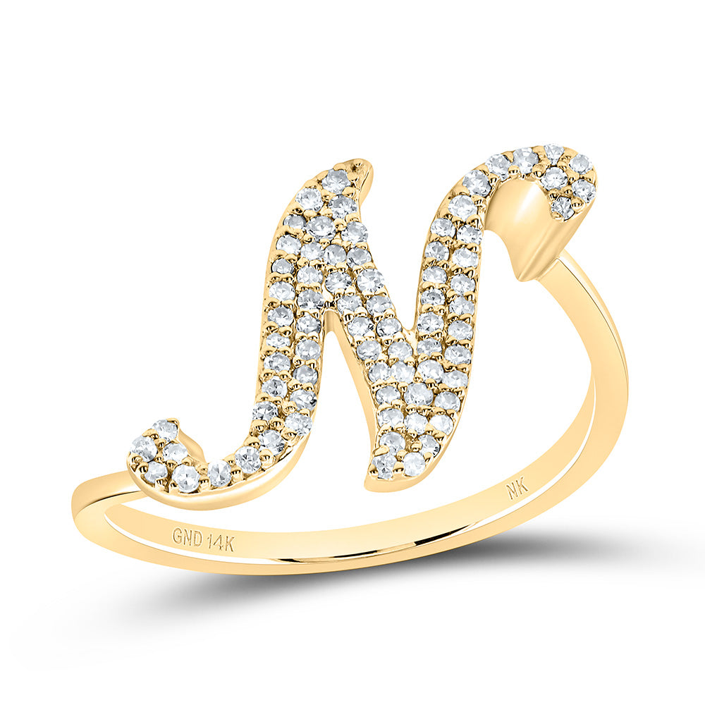 14K Yellow Gold 1/4 CTW-Natural Diamond Gift Initial "N" Ring 2.07 Gram