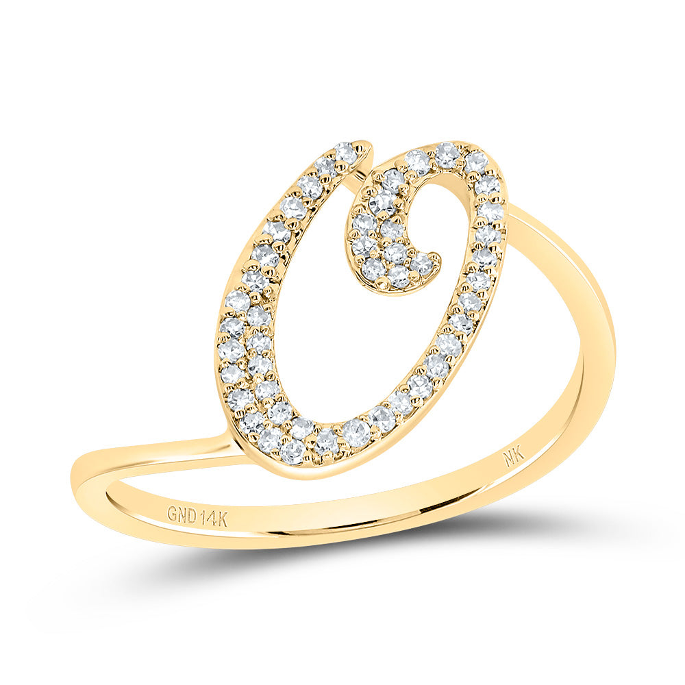14K Yellow Gold 1/6 CTW-Natural Diamond Gift Initial "O" Ring 1.51 Gram