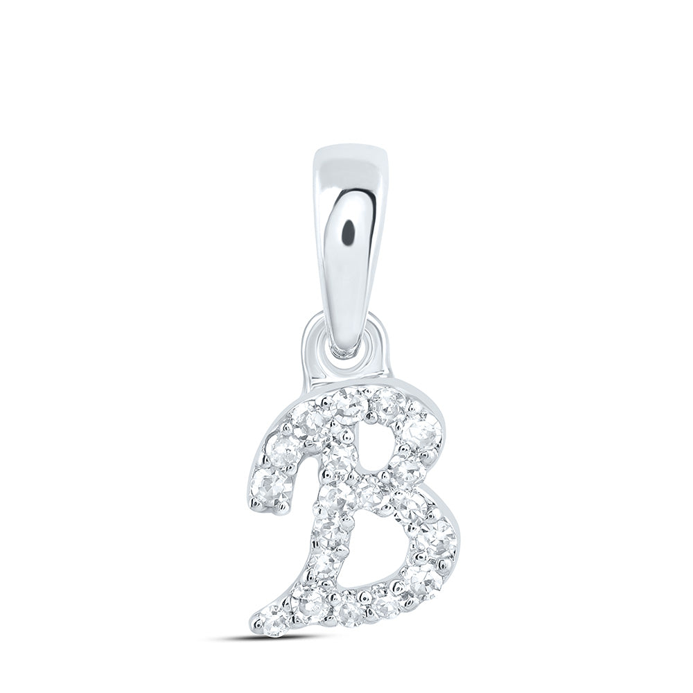 10K White Gold 1/20 CTW-Natural Diamond Gift Initial "B" Pendant 0.26 Gram
